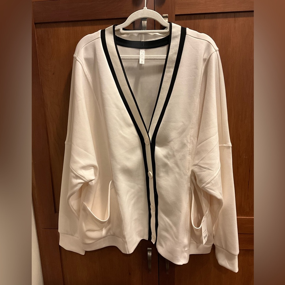 STYLUS White and Black Trim Cardigan